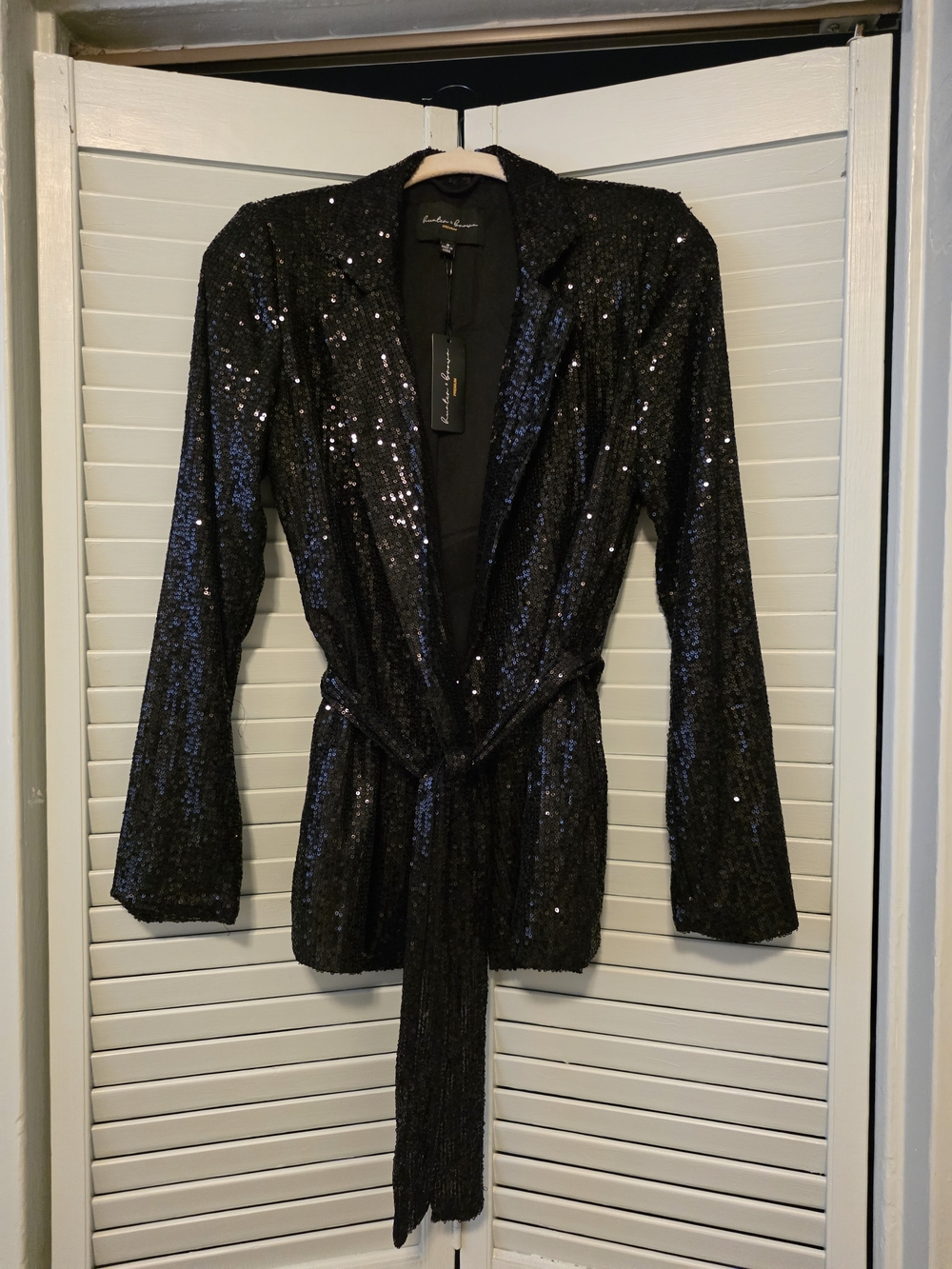 Hunter & Brown Black Sequin Belted Blazer